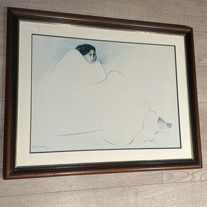 RC Gorman 1977 Woman in Winter Framed Etching Watercolor - signed